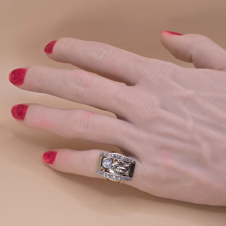 14K Tri-Color Gold & Diamond Hibiscus Statement Ring