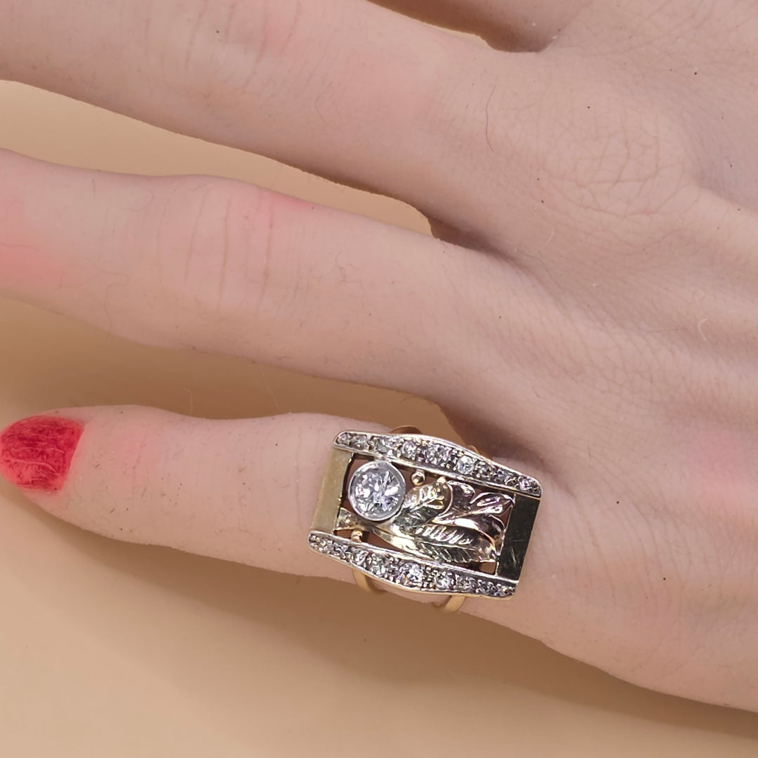 14K Tri-Color Gold & Diamond Hibiscus Statement Ring