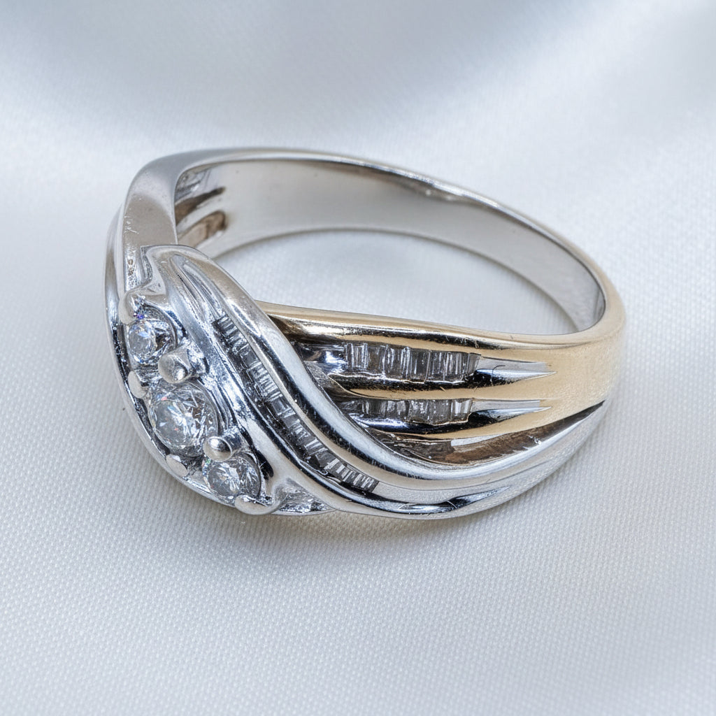 14K Gold & Diamond Bypass Ribbon Statement Ring