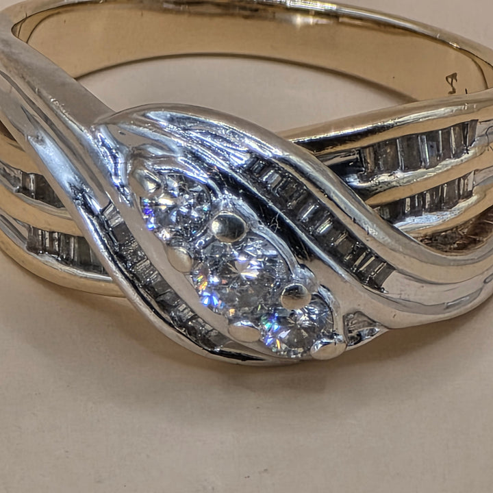 14K Gold & Diamond Bypass Ribbon Statement Ring