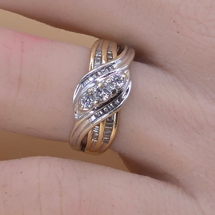 14K Gold & Diamond Bypass Ribbon Statement Ring