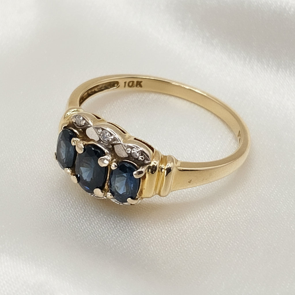 Dainty 10K Gold, Diamond & Blue Topaz Statement Ring