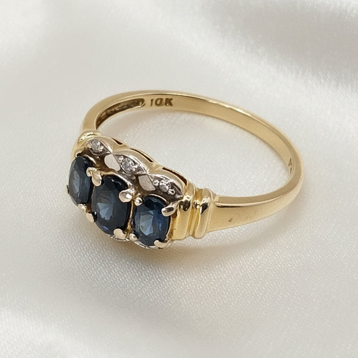 Dainty 10K Gold, Diamond & Blue Topaz Statement Ring