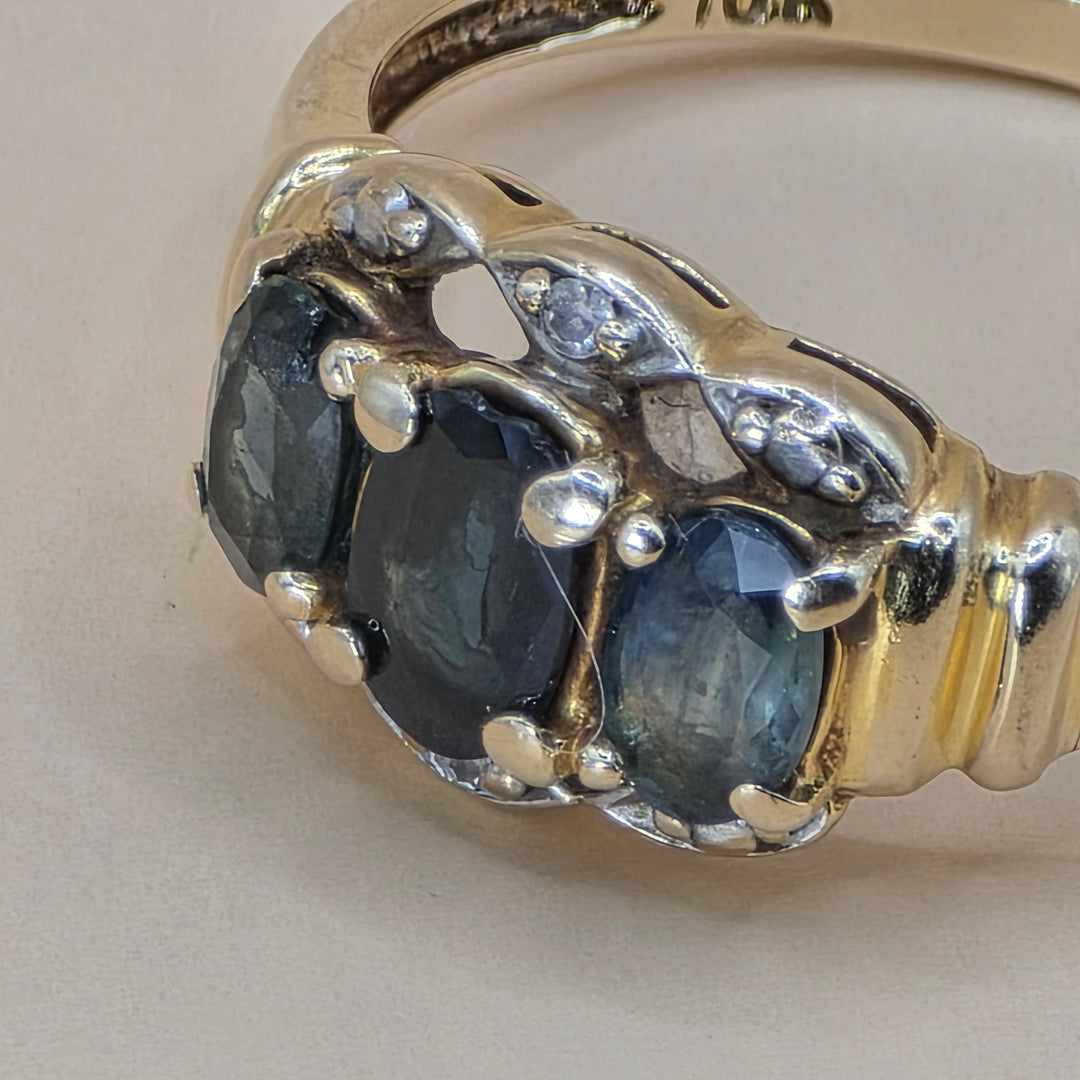 Dainty 10K Gold, Diamond & Blue Topaz Statement Ring