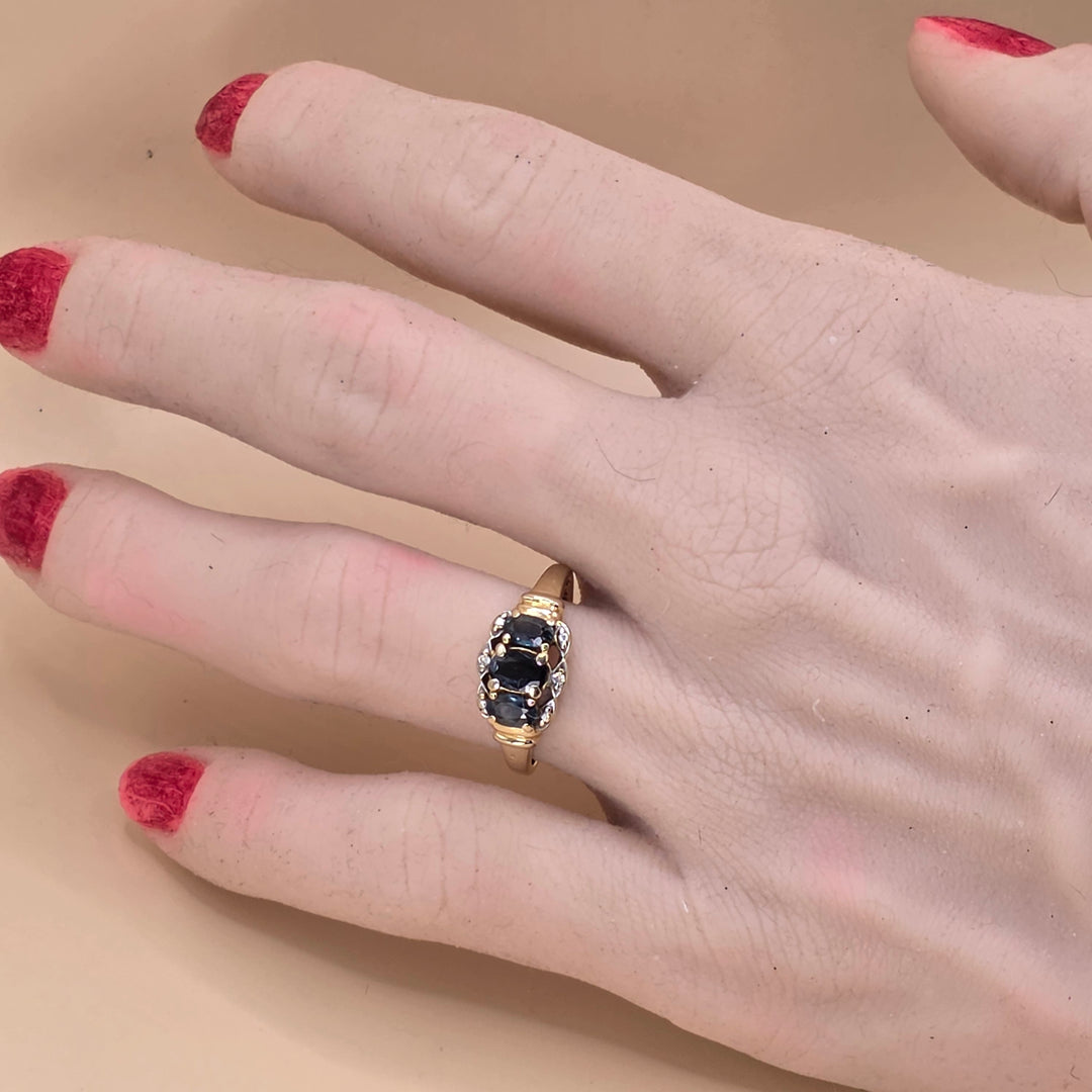 Dainty 10K Gold, Diamond & Blue Topaz Statement Ring