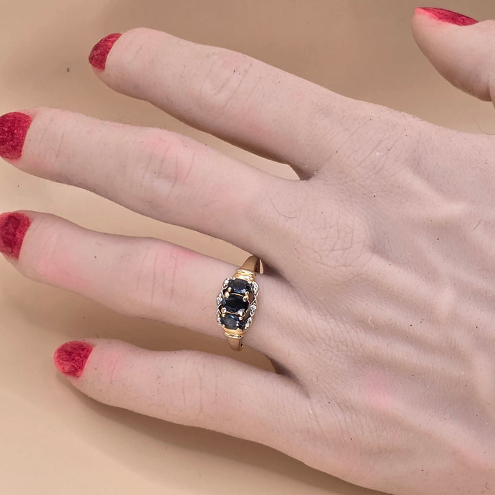 Dainty 10K Gold, Diamond & Blue Topaz Statement Ring