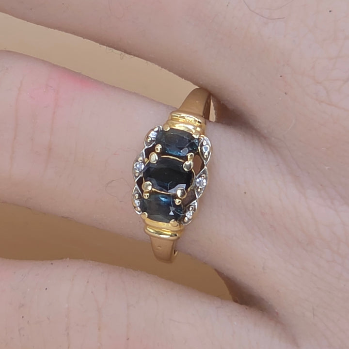 Dainty 10K Gold, Diamond & Blue Topaz Statement Ring