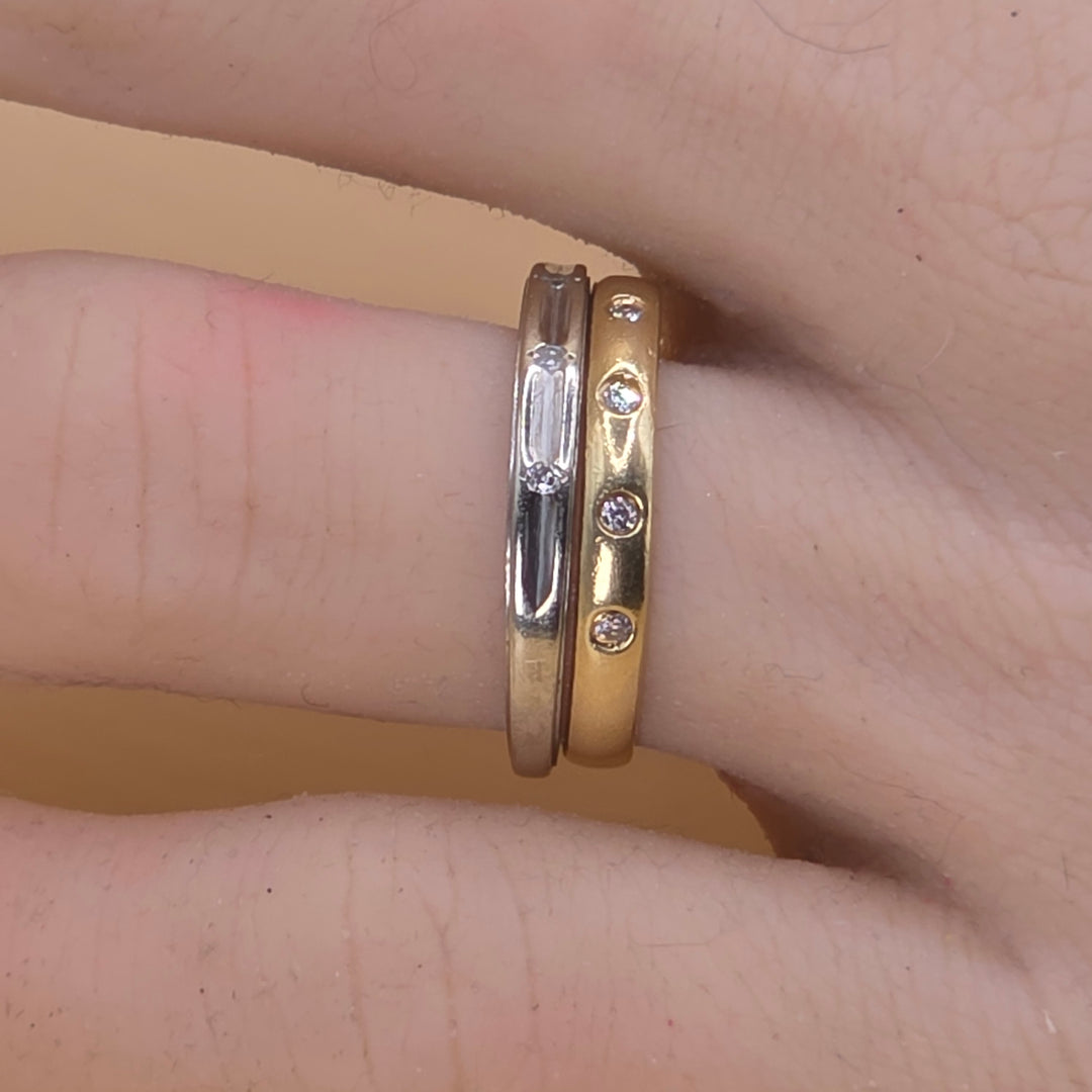 14K White & Yellow Gold Elegant Band RIng Stack