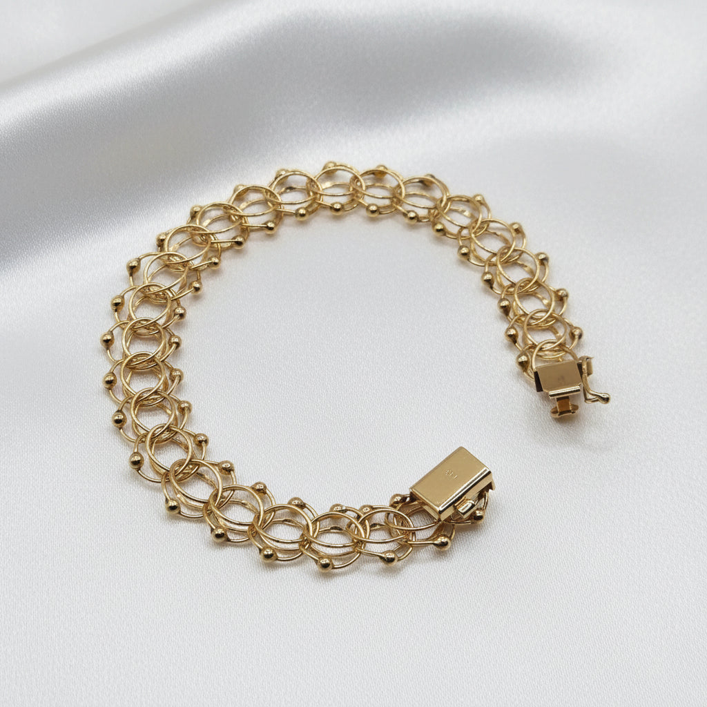 14K Gold, Double Interlocking Rings Statement Bracelet