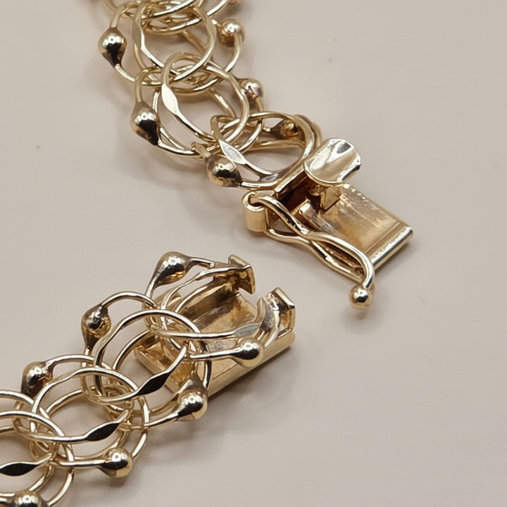 14K Gold, Double Interlocking Rings Statement Bracelet