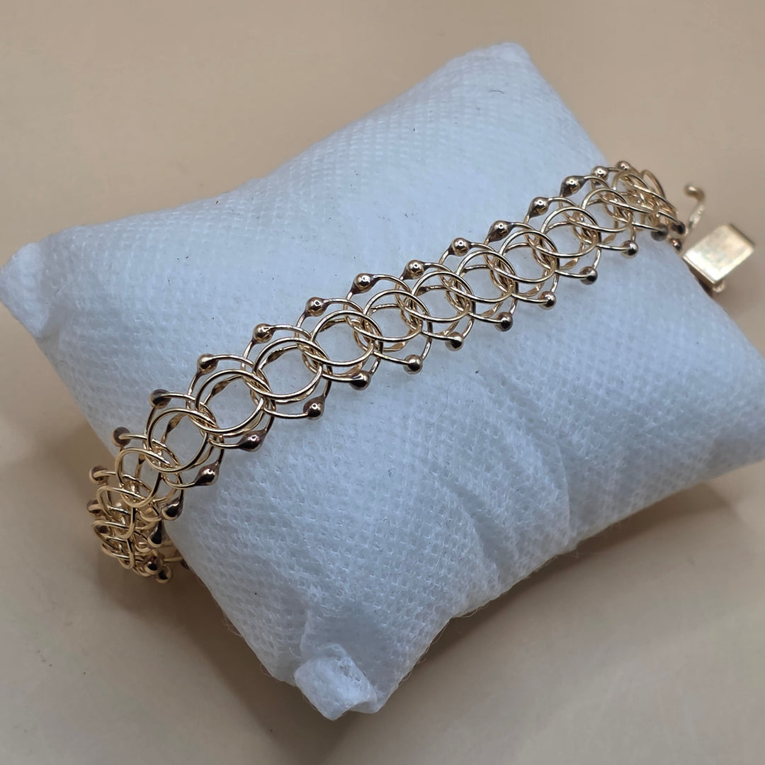 14K Gold, Double Interlocking Rings Statement Bracelet