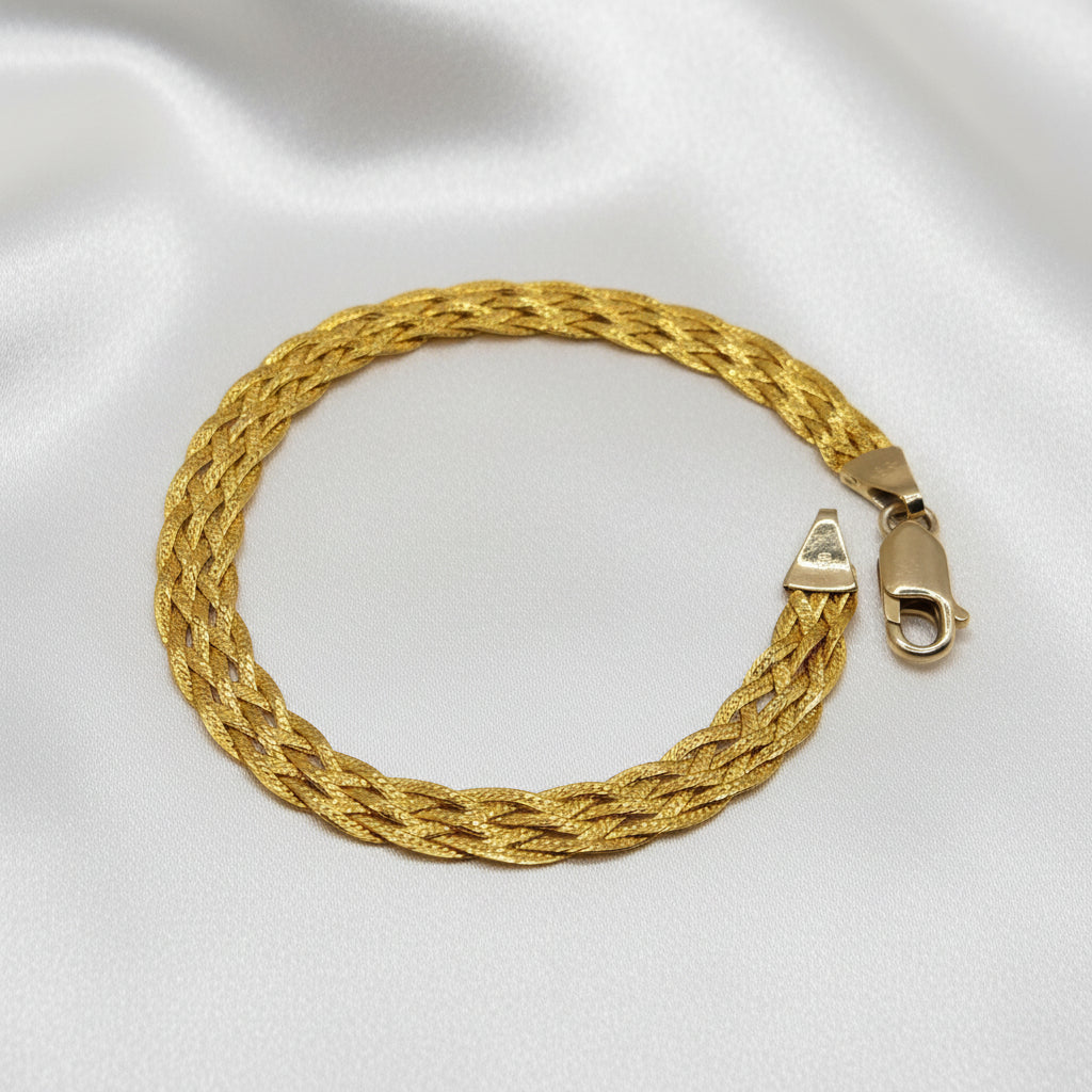 14K Gold, 6 Textured Strand Braided Bracelet