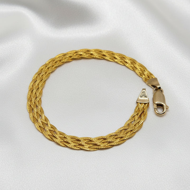 14K Gold, 6 Textured Strand Braided Bracelet