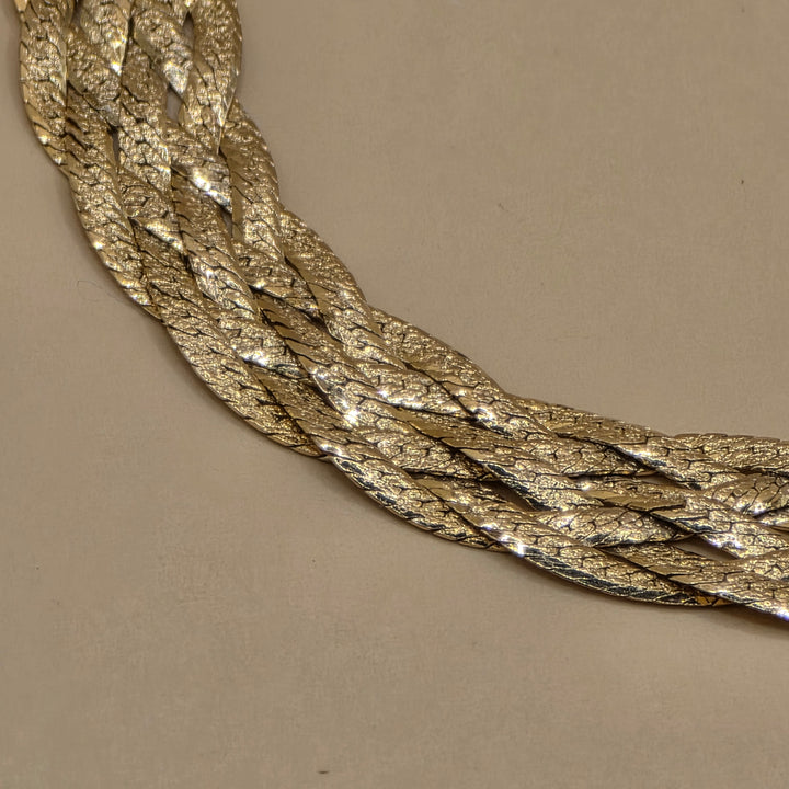 14K Gold, 6 Textured Strand Braided Bracelet