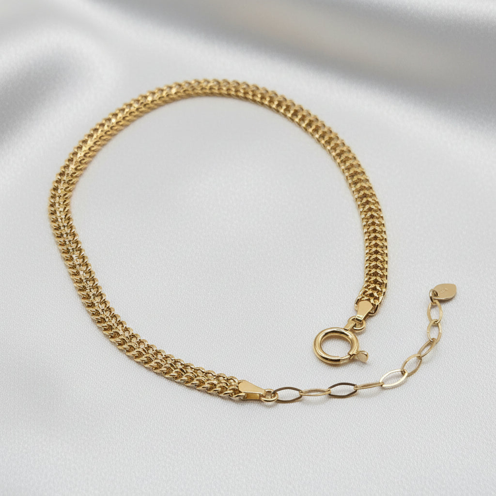 Elegant 14K Gold, Double Cuban Link Evening Bracelet