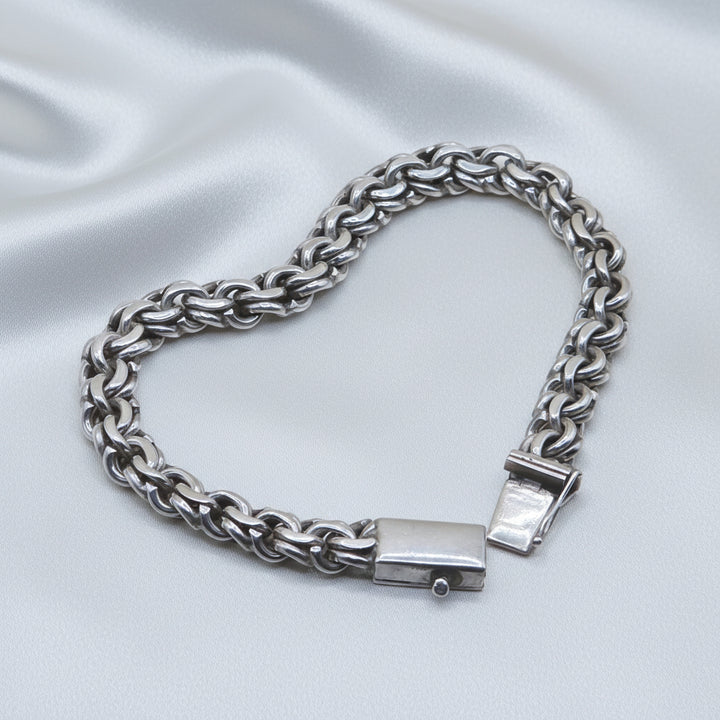 Vintage Mexican Double Cuban Link Sterling Silver Bracelet