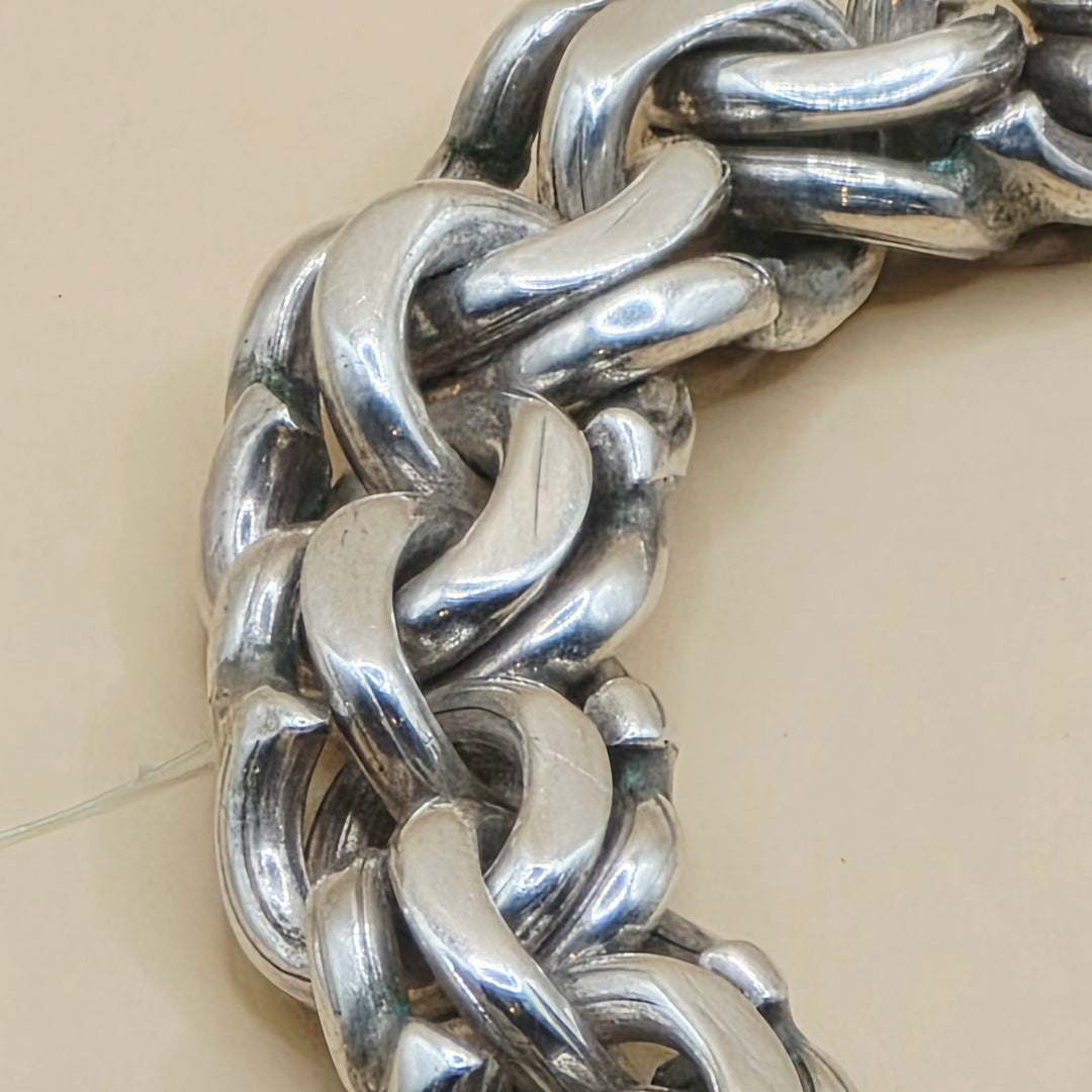 Vintage Mexican Double Cuban Link Sterling Silver Bracelet
