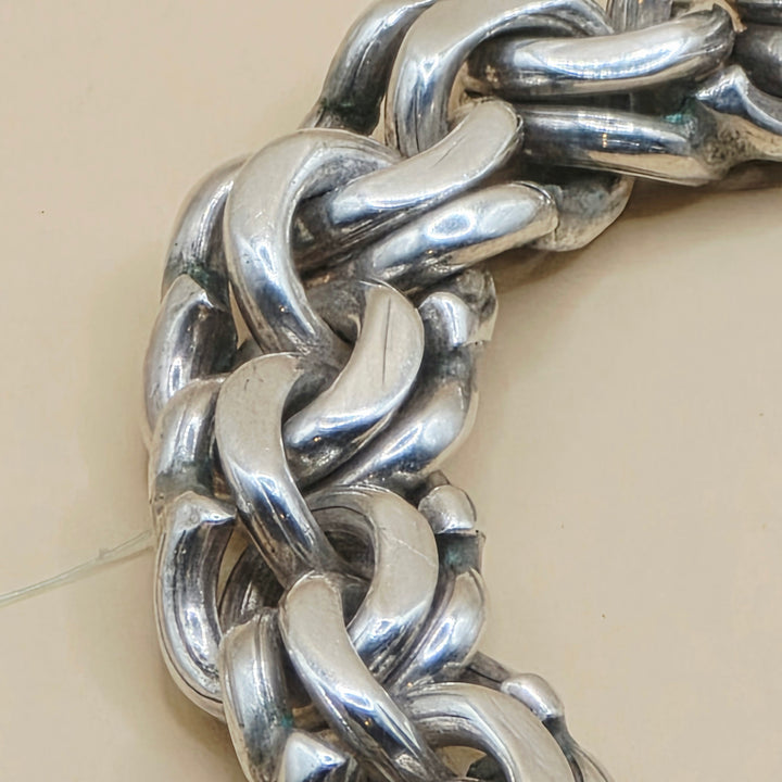 Vintage Mexican Double Cuban Link Sterling Silver Bracelet