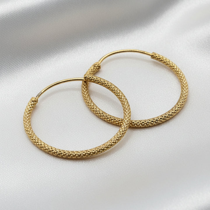 22K Gold Textured Medium Hoop Earrings