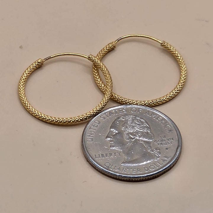 22K Gold Textured Medium Hoop Earrings