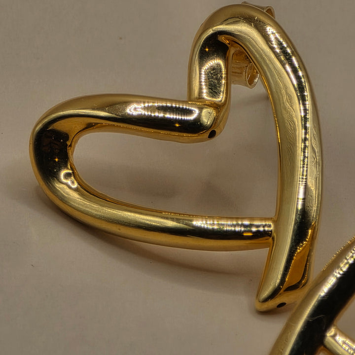 18K Gold Large Open Asymmetrical Heart Stud Earrings