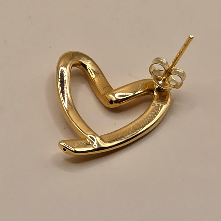 18K Gold Large Open Asymmetrical Heart Stud Earrings