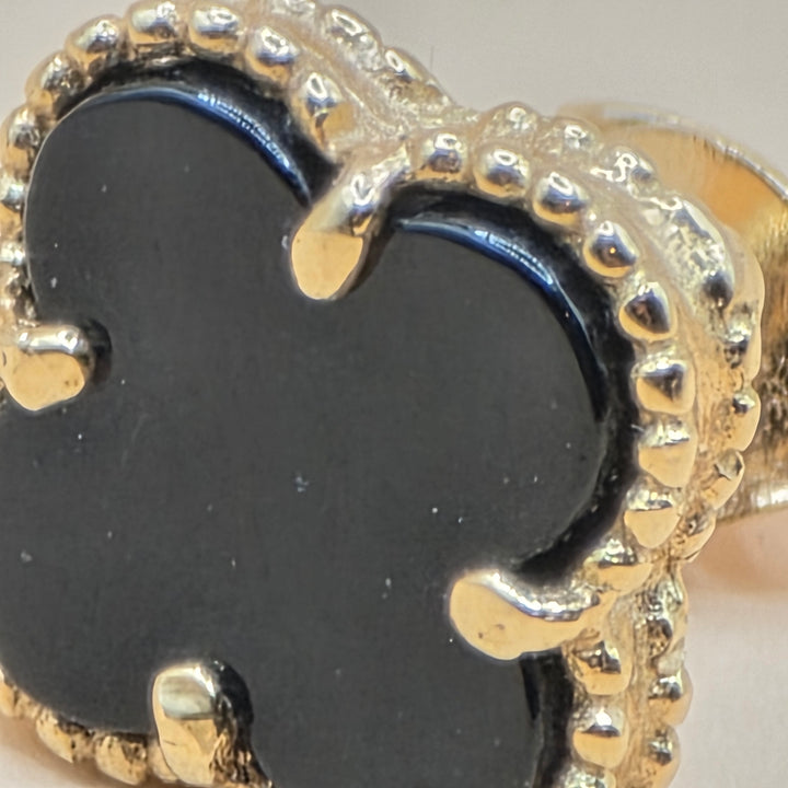 18K Gold w Black Enamel Van Cleef & Arpels Style Stud Earrings