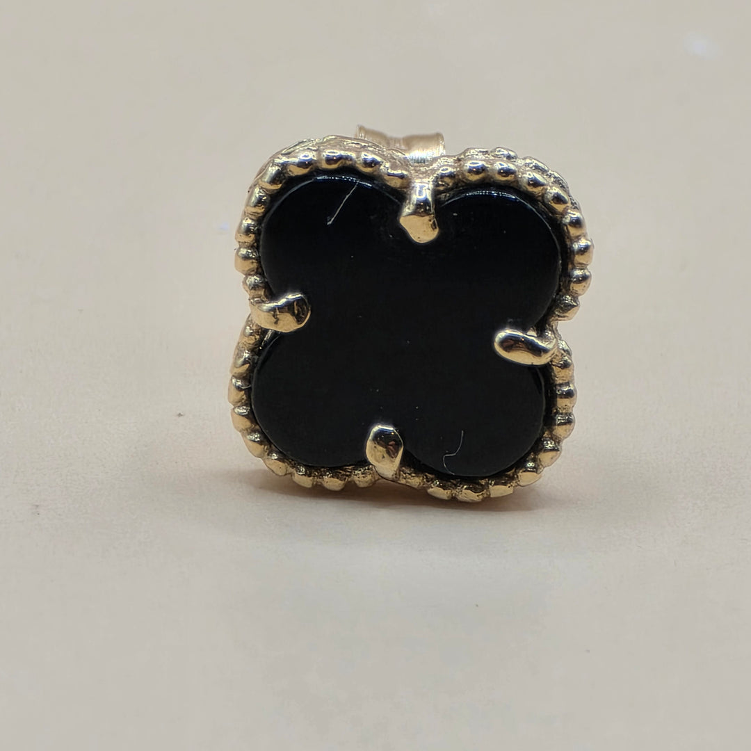 18K Gold w Black Enamel Van Cleef & Arpels Style Stud Earrings