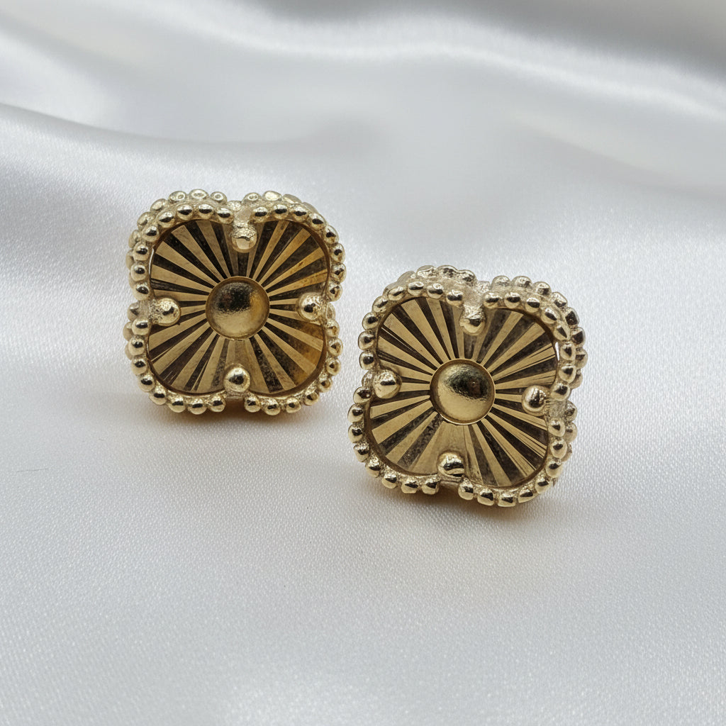 18K Gold Van Cleef & Arpels Style Stud Earrings