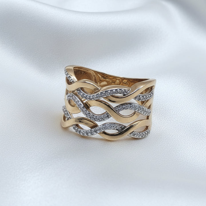 14K Gold & Pave Diamond Sasha Twist Wavy Statement Ring