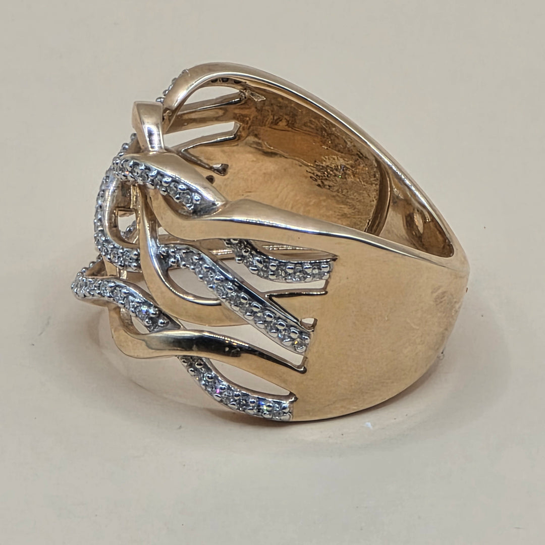 14K Gold & Pave Diamond Sasha Twist Wavy Statement Ring