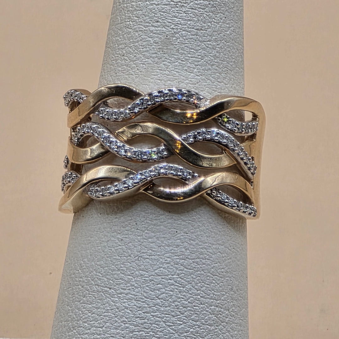 14K Gold & Pave Diamond Sasha Twist Wavy Statement Ring
