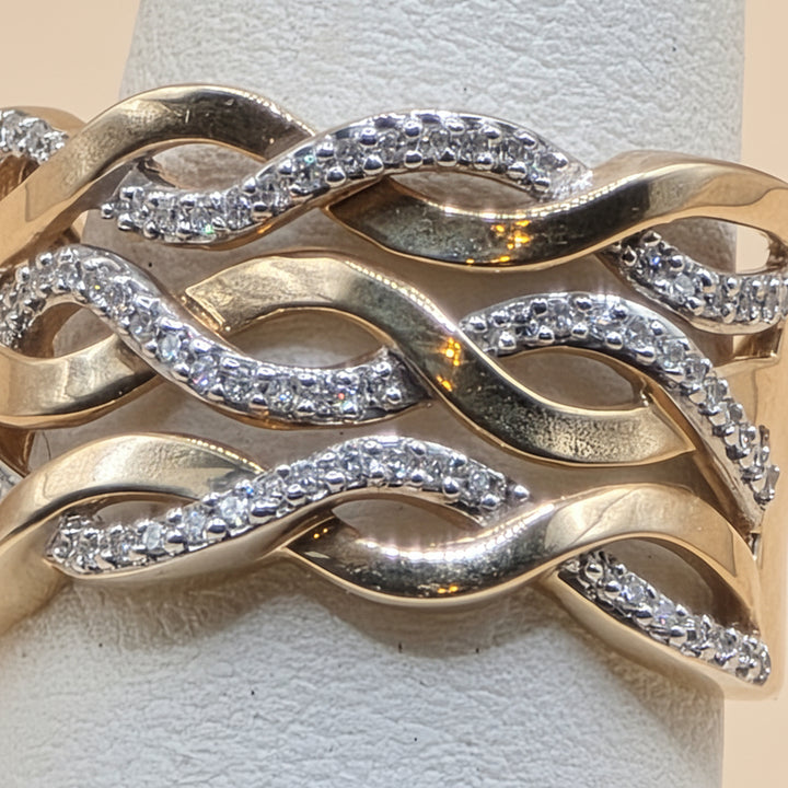14K Gold & Pave Diamond Sasha Twist Wavy Statement Ring