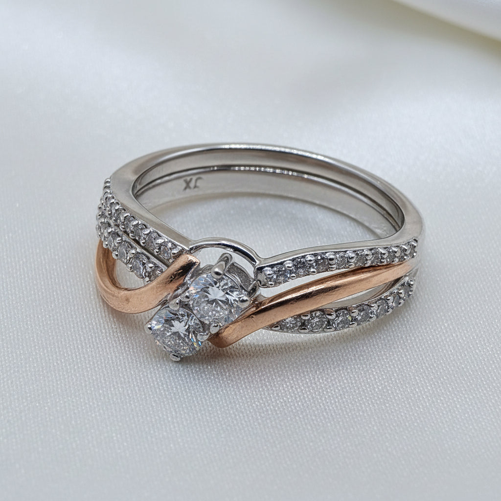 14K Gold & Pave Diamond Wavy Ribbon Elegant Ring