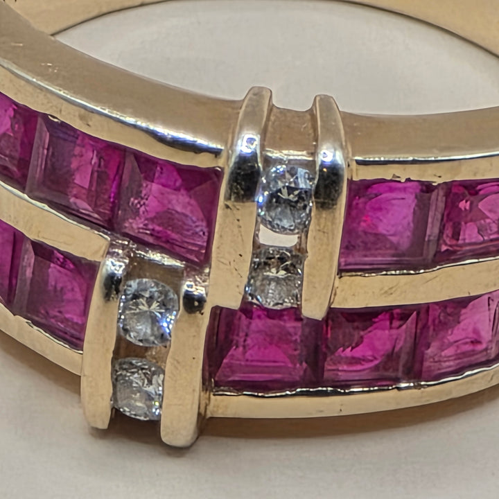 14K Gold, Ruby & Diamond Ribbon Band Ring