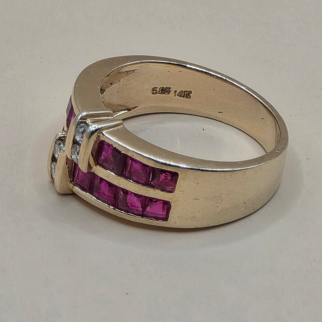 14K Gold, Ruby & Diamond Ribbon Band Ring