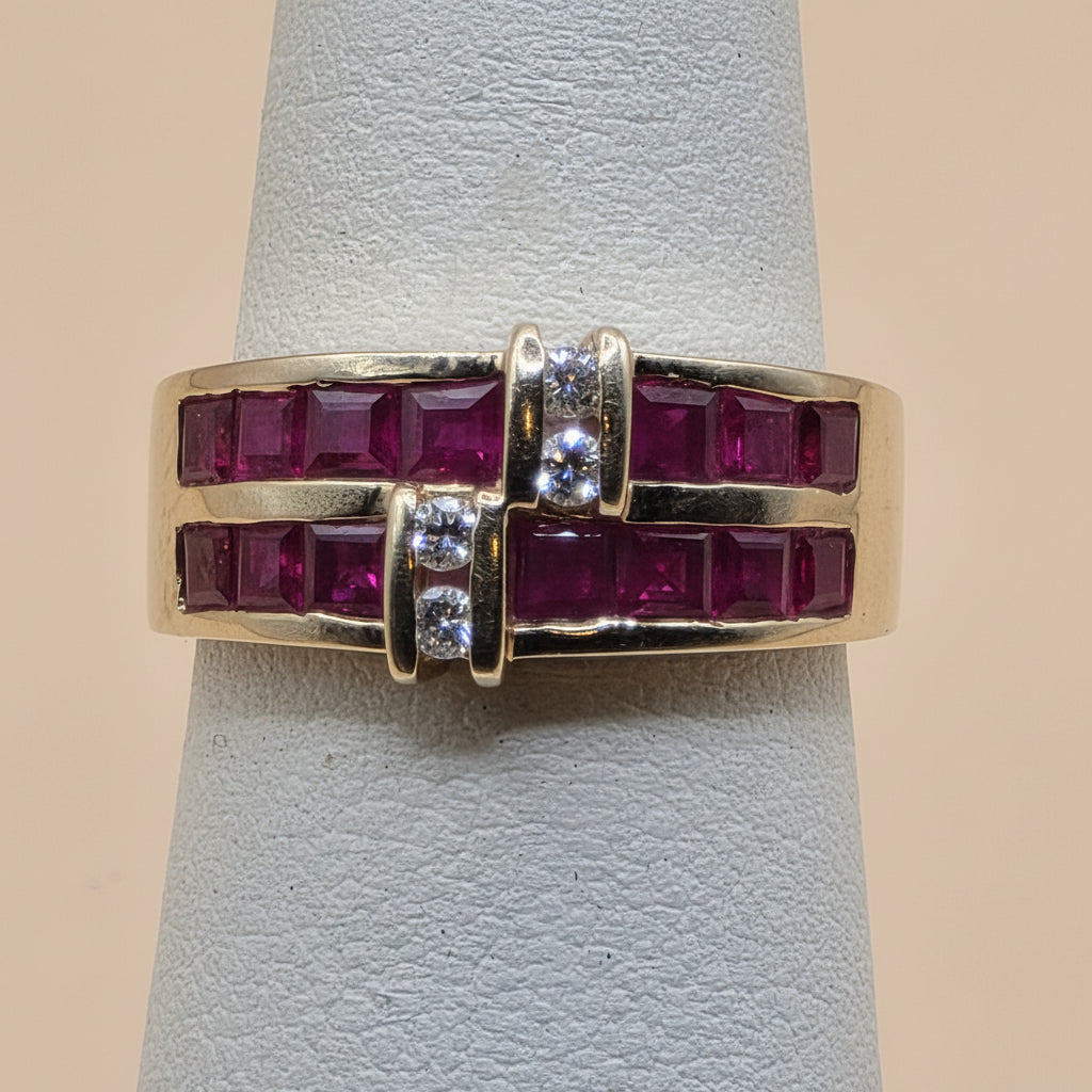 14K Gold, Ruby & Diamond Ribbon Band Ring