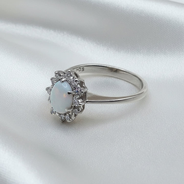 14K Gold, Opal & Diamond Halo Elegant Ring
