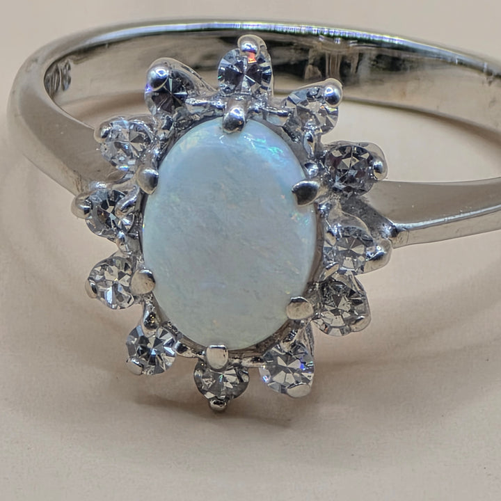 14K Gold, Opal & Diamond Halo Elegant Ring