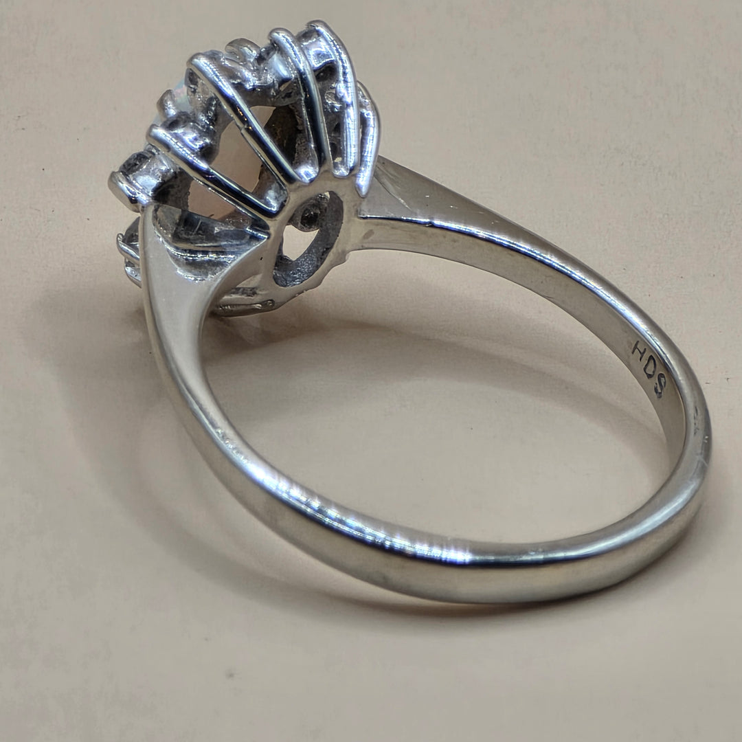14K Gold, Opal & Diamond Halo Elegant Ring