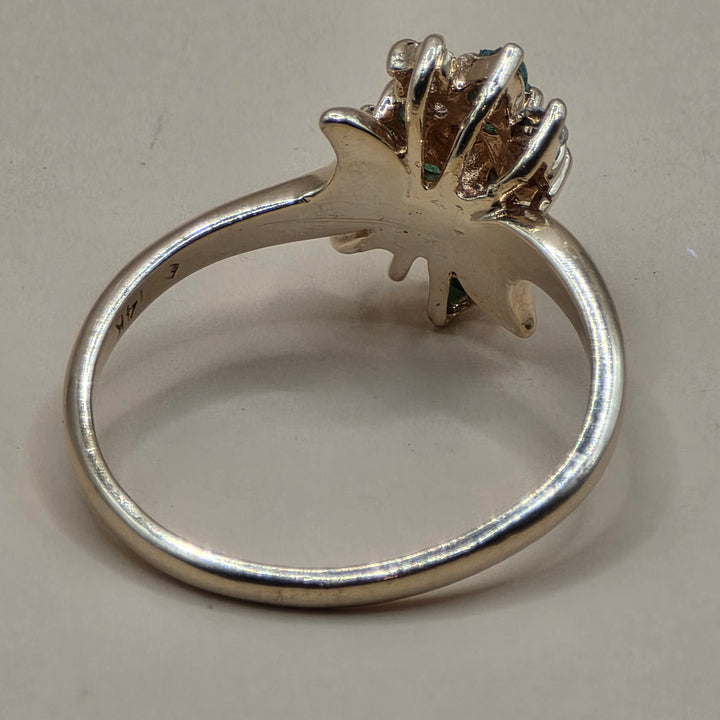 14K Gold, Emerald & Diamond Elegant Cluster Ring