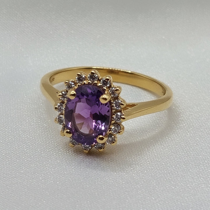 14k Gold, Amethyst & Diamond Elegant Statement Ring