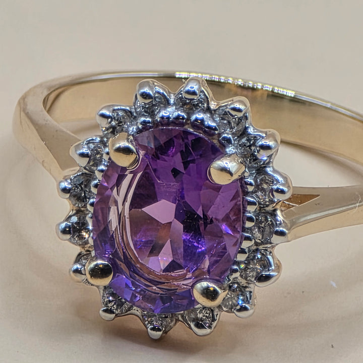 14k Gold, Amethyst & Diamond Elegant Statement Ring