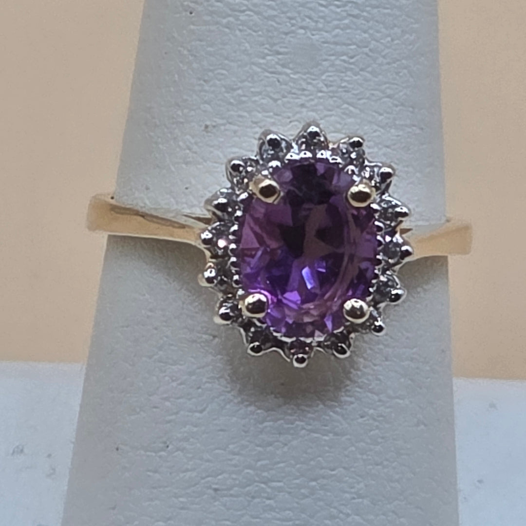 14k Gold, Amethyst & Diamond Elegant Statement Ring