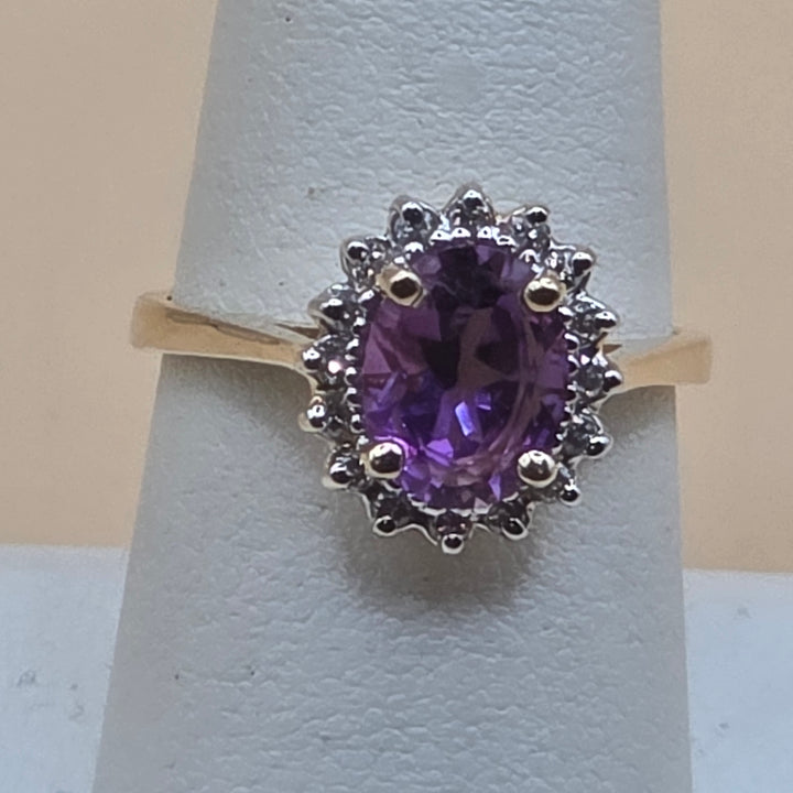 14k Gold, Amethyst & Diamond Elegant Statement Ring