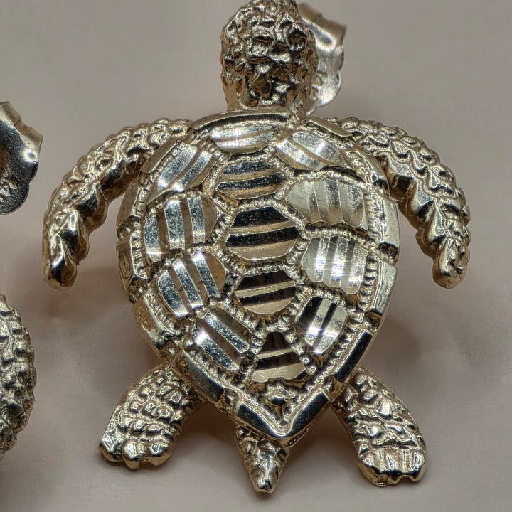 14K Gold Articulating Sea Turtle Hanging Stud Earrings