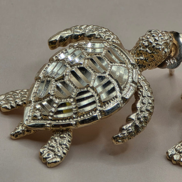 14K Gold Articulating Sea Turtle Hanging Stud Earrings