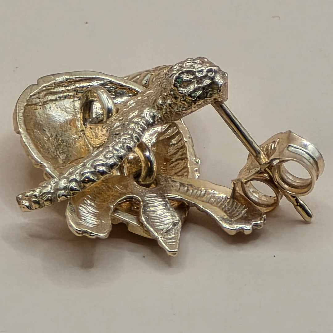 14K Gold Articulating Sea Turtle Hanging Stud Earrings