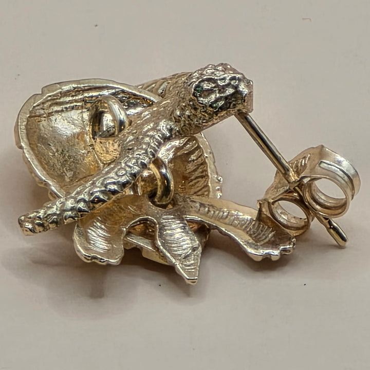 14K Gold Articulating Sea Turtle Hanging Stud Earrings