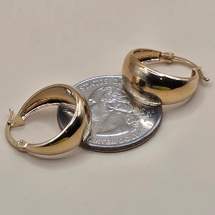 18K Gold Puffed or Flared Hoop Earrings